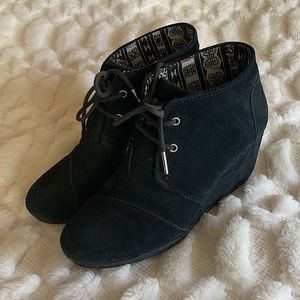 TOMS Black Suede Wedge Bootie
